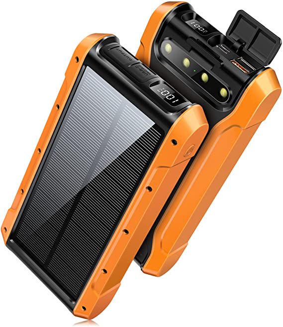 Solar Charger 30000mAh, PD 25W QC3.0 Quick Charge Wireless Digital Display Screen Solar Power Bank with 4 Outputs and 3 Input Port 4 Modes LED Flashlight Compatible with iPhone Samsung iPad etc