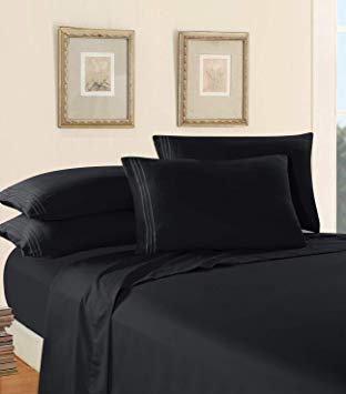 Elegant Comfort 1500 Thread Count Luxury Egyptian Quality Super Soft Wrinkle Free and Fade Resistant 4-Piece Sheet Set, Queen, Black