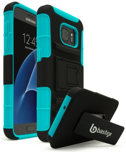Galaxy S7 Case, Bastex Heavy Duty Hybrid Rubber Silicone Cover with Protective Kickstand Holster Belt Clip Case for Samsung Galaxy S7 (Teal/Holster)