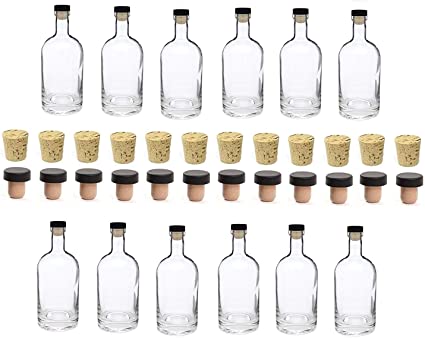Nakpunar 12 pcs, 12 oz Heavy Base Glass Liquor Bottle with T-Top Synthetic Cork and Regular Bottle Cork - Made in the USA (12, 12 oz (375 ml))