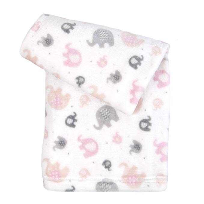 Tadpoles Ultra-Soft Microfleece Plush Elephant Baby Blanket, 30x40, Pink/Grey