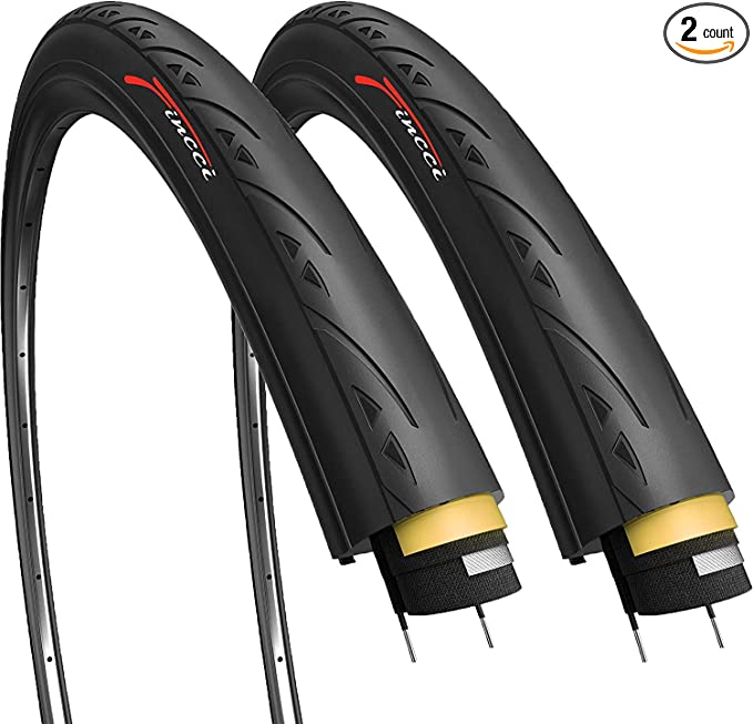 Fincci Pair 700x23c Tires Road Bike 23-622 Foldable Bike Tire 60TPI with 1mm Antipuncture Protection for Cycling Racing Touring - Pack of 2 Bicycle Tires 700 x 23c