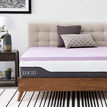 LUCID 2 Inch Lavender Infused Memory Foam Mattress Topper - Ventilated Design - Twin Size