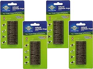 (4 Pack) PetSafe Busy Buddy Refill Ring Dog Treats for Select Busy Buddy Dog Toys, Natural Rawhide, Size A/X-Small to Small