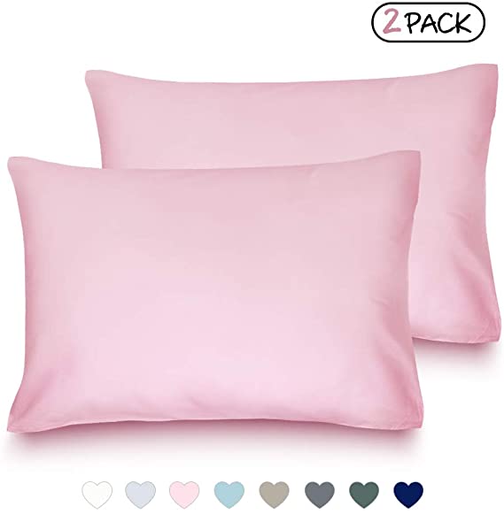 LULUSILK Organic Cotton Toddler Pillowcase 14 x 20, Travel Pillow Case with Envelope Closure, Pink (2 Pack)