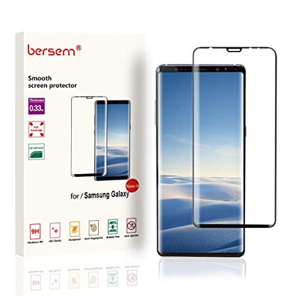 Samsung Galaxy Note 9 Screen Protector, Bersem Tempered Glass Anti-Scratch, Bubble Free and Case Friendly, 3D Curved Edge, [ Full Coverage and Wider View], Screen Protector for Note 9 (Black)