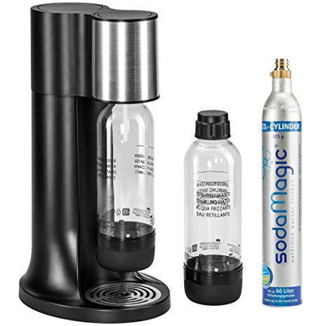 Levivo Water Carbonator Set/Drinking Water Carbonator Set incl. 2 soda bottles made of PET and CO2 cylinder, classic soda maker for individual addition of carbonation to tap water, Black