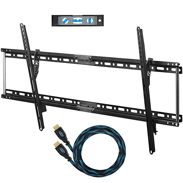 Cheetah Mounts APTMLB TV Wall Mount for 20-80 Inch TVs (Max VESA: 800x400) Bundle with 10-Feet Braided HDMI Cable and a 6-Inch 3-Axis Magnetic Bubble