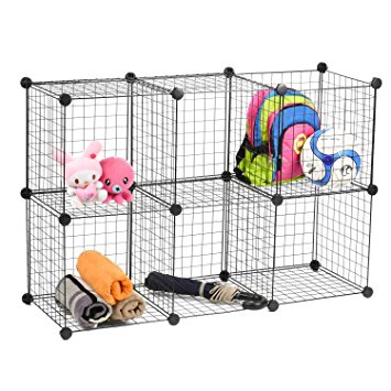 Wire Storage Cubes, MaidMAX Set of 6 Free Standing Modular Shelving Units Closet Organization Systems for Gift, Black