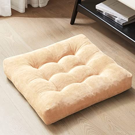 Meditation Floor Pillow, Square Large Pillows Seating for Adults, Tufted Corduroy Floor Cushion for Balcony Bedroom Tatami Living Room, Beige, 22x22 Inch