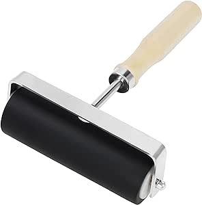 Kurtzy Rubber Printmaking Roller - 10cm/4 inches - Black Hard Lino Brayer with Wooden Handle for Stamping, Ink Paint Block, Gluing Application