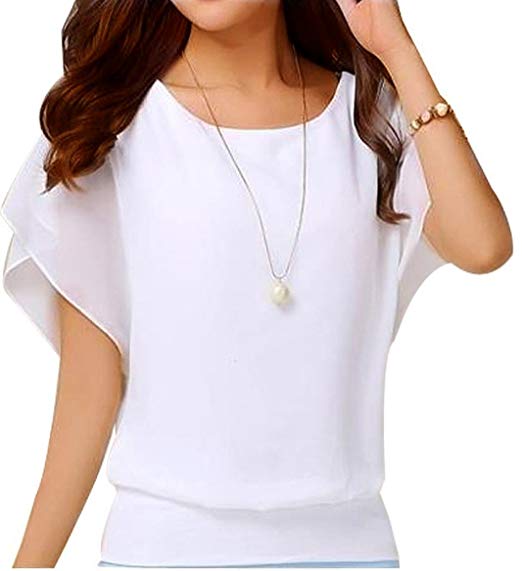 Viishow Women's Loose Casual Short Sleeve Chiffon Top T-Shirt Blouse