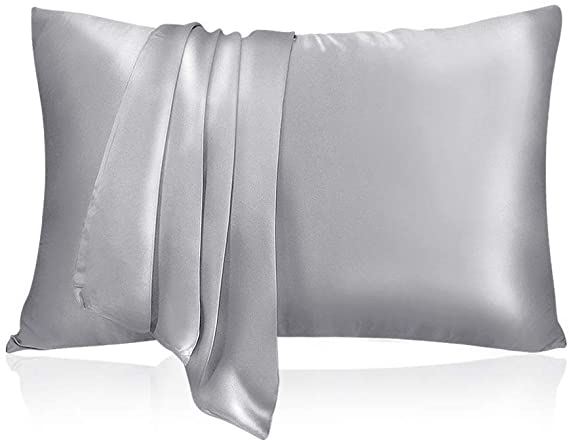 Lulusilk 100%-Pure 19-Momme Silk Pillow Case – Soft for Your Hair and Skin – with Hidden Zipper – 1 Supplied 50 x 75 cm Grey Silver
