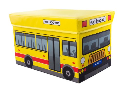 School Bus Collapsible Toy Storage Box and Closet Organizer for Kids - Cushion Top