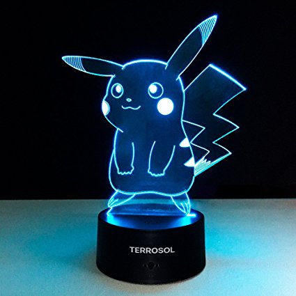 Pokemon Pikachu 3D LED Night Light,Terrosol 3D Optical Illusion Visual Lamp 7 Colors Touch Table Desk Lamp gift keychain Eiffel tower included