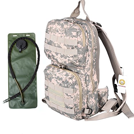 WASING Hydration Pack with 3L Bladder and 2 Additional Pockets. Tough Military Style Backpack Is Perfect for Hiking, Biking, Running, Walking and More.