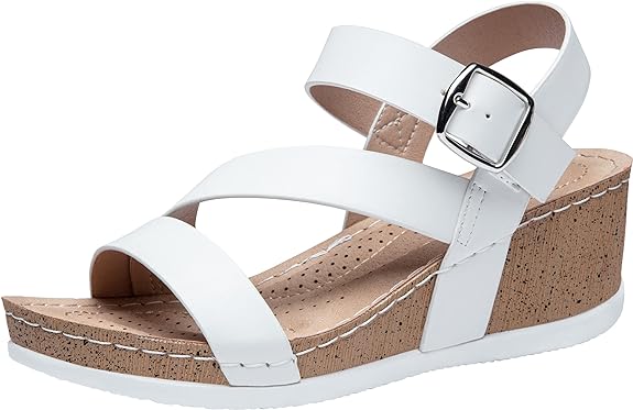 Jeossy Womens Wedge Platform Sandals 35 Open Toe Buckle Ankle Strap Summer Walking Wedges Sandal