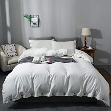Miffrovn Off White Washed Cotton Duvet Cover King (104"x90") 3 Pieces (2 Pillowcases, 1 Duvet Cover), Solid Luxury Soft Bedding Set with Buttons Closure Corner Ties (No Comforter)