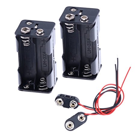 Hilitchi 2set Thicken Battery Holder for 4 x AA with Standard Snap Connector and Hard Plastic Housing T Type Wire