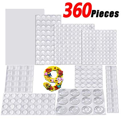 Bumper Pads 360 Pieces Clear Rubber Feet Self Adhesive 9 Sizes Noise Dampening Feet Door Stopper Bumpers Wall Protectors for Doors, Cabinets, Drawers, Glass and Electrical Appliances-AUSTOR