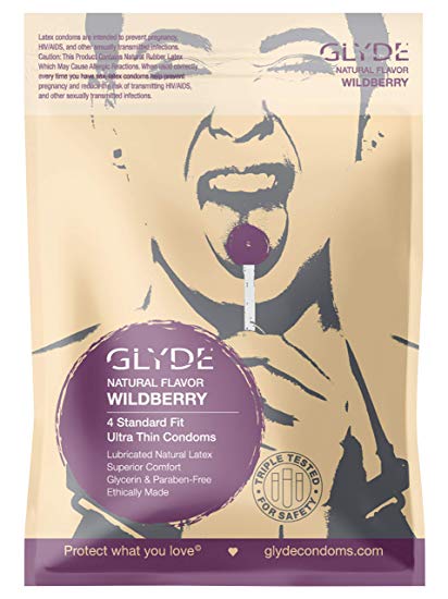 Premium Flavored Condoms - GLYDE Organic Wildberry (Medium Fit) 4-Pack | Certified Ethical & Vegan Australia's #1 Natural Condom Brand!