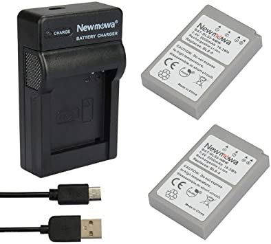 Newmowa Replacement BLS-5 Replacement Battery (2-Pack) and Portable Micro USB Charger kit for Olympus BLS-5, BLS-50, PS-BLS5 and Olympus OM-D E-M10, PEN E-PL2, E-PL5, E-PL6, E-PL7, E-PM2, Stylus 1