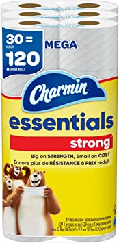 Charmin Essentials Strong Toilet Paper 30 Mega Rolls, 429 sheets per roll