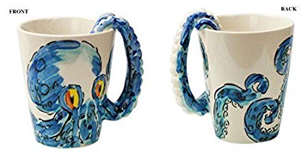 Ceramic 3D Octopus Coffee Mug with Tentacle Handle Color Blue
