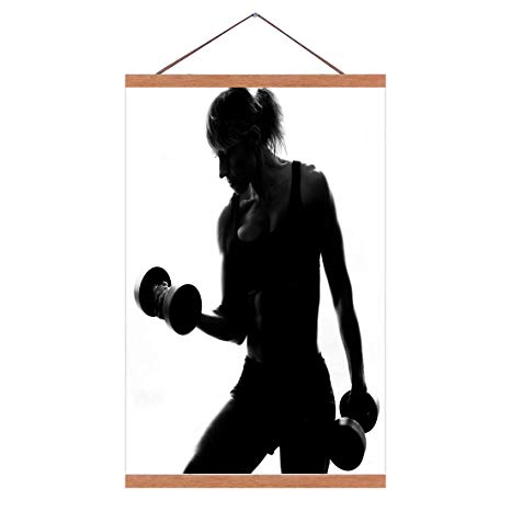 11 13 18 20 24 27" inch Magnetic Wood Poster Scroll Hanger Frame For Canvas Photo Prints Wall Hanging 8x10 11x14 18x24 36x24 40x27" Room Bodybuilding Bodybuilder Gym Logo (20" Teak)