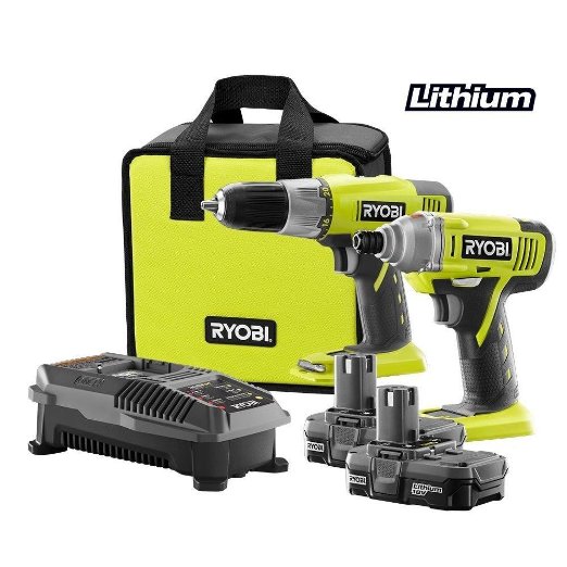 Ryobi P882 One  18v Lithium-Ion Drill and Impact Driver Kit