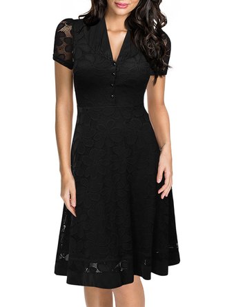 Miusol Womens Cap Sleeve 1950s Style Vintage Black Lace A-line Dress