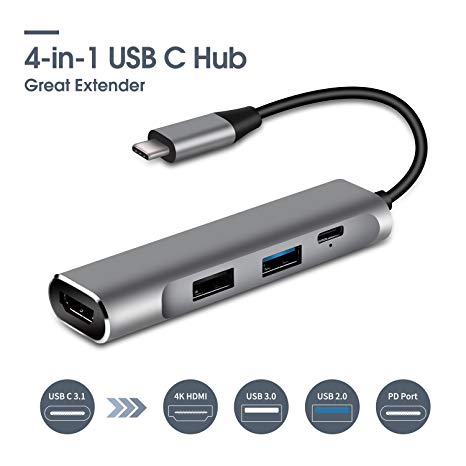 Cozysmart USB C Hub, USB Type C 3.1(Compatible Thunderbolt 3) to 4K HDMI Adapter, USB-C to Multiport Dock HDMI/USB 3.0/USB 2.0/80W USBC PD Port for MacBook/Pro, Dell XPS, HP Spectre,Lenovo, Chromebook