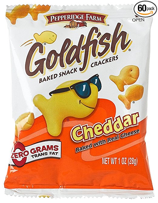 Pepperidge Farm Cheddar Flavor Goldfish Crackers, 1 Ounce Single Serve Package (Pack of 60)