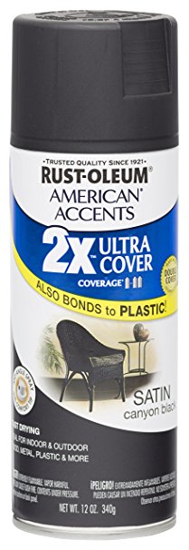 Rust Oleum 280706 American Accents Ultra Cover 2X Spray Paint, Satin Canyon Black, 12-Ounce