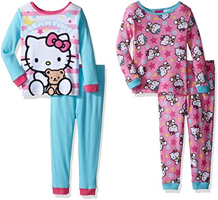 Hello Kitty Girls' 4-Piece Cotton Pajama Set