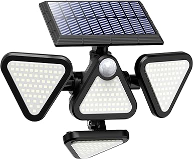 ZOOKKI Solar Outdoor Lights, 243 LED 6500K Solar Motion Lights Outdoor IP65 Waterproof, 4 Heads 270° Wide Angle Solar Security LED Flood Lights Outdoor Motion Sensor for Garage Yard Patio