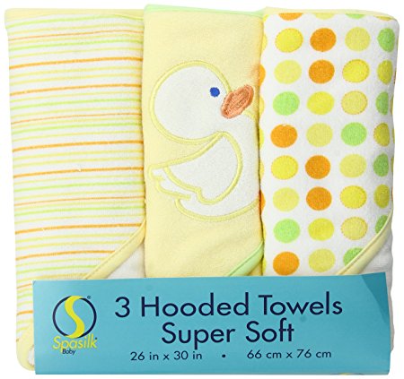 Spasilk 3-Pack Soft Terry Hooded Towel Set, Yellow