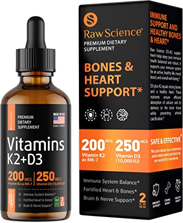 Vitamin D3   K2 Supplement Drops – Liquid Vitamin D & MK7 with Coconut Oil – Boosts Calcium for Bone Density – Heart Support and Immune Wellness – High Absorption Formula - Made in USA – 2 fl oz