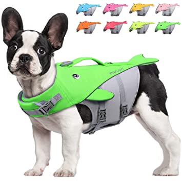 Vivaglory Life Jacket for Dog, Comfortable Whale-Shape Dog Life Jacket with Superior Buoyancy & Rescue Handle for Small to Medium Dogs, Bright Green M