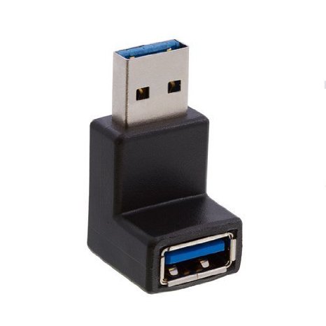QIBOX USB 3.0 A Male to Female Adapter Extension Cable 90 Degree Right Angle Adapter Plug - Female End Points Upward