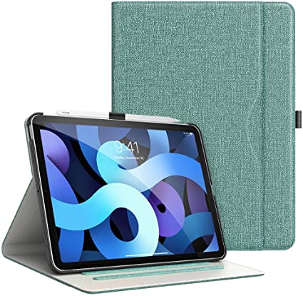 MoKo Case Fit New iPad Air 4th Generation Case 2020, iPad Air 4 Case 10.9 inch, PU Leather Business Folding Stand Folio Cover, Hand Strap, Multi-Angle Viewing, Green