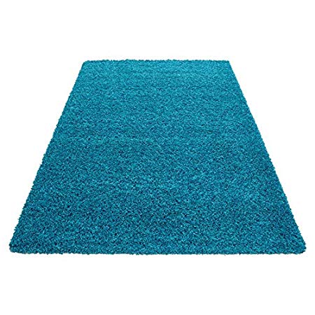 SMALL - EXTRA LARGE SIZE THICK MODERN PLAIN NON SHED SOFT SHAGGY RUGS CARPETS RECTANGLE & ROUND CARPETS COLORS ANTHRACITE BEIGE BROWN CREAM GREEN GREY LIGHTGREY PURPLE RED TERRA NAVY RUGS, Size:160x230 cm, Color:Turquoise