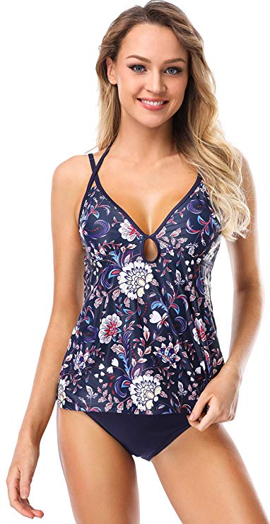 ATTRACO Women's Floral Two Piece Tankini Swimsuit Hatler Swimwear Paisley Bathing Suit