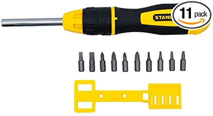 Stanley 0-68-010 Ratchet Screwdriver with 10 Bits, Black/Yellow