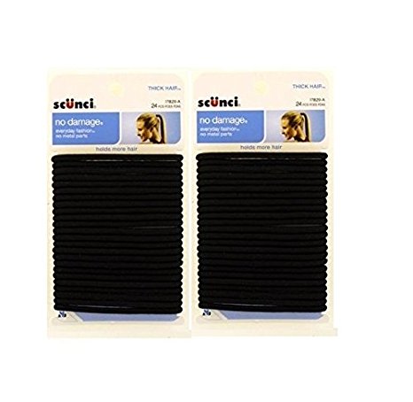Scunci Effortless Beauty Thick Hair No-damage Black Elastics, 5 Mm, - 2 Packs Of 24 Count = 48 Count