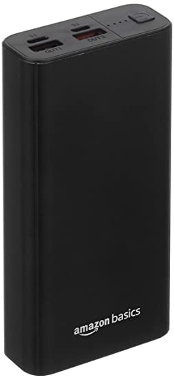 Amazon Basics 20000mAh Power Bank | 18W Fast Charging | Triple Output and Dual Input Ports | Metallic Body, Black