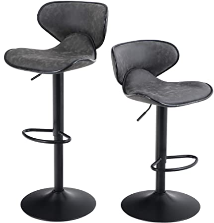 Sophia & William Bar Stool Counter Height Set of 2 Adjustable Swivel Chairs Water Resistant Retro Feather Fabric Bar Chairs for Bar Kitchen Indoor Outoor Grey