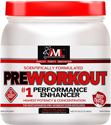 Advanced Molecular Labs Preworkout, Fruit Punch, 520 Grams - Train Harder, Train Longer - with 8g Citrulline Malate, 5g Creatine and 2.5g Betaine