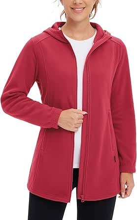 BALEAF Women's Long Fleece Jacket Full Zip Polar Fleece Hoodie Soft Lightweight Winter Coat