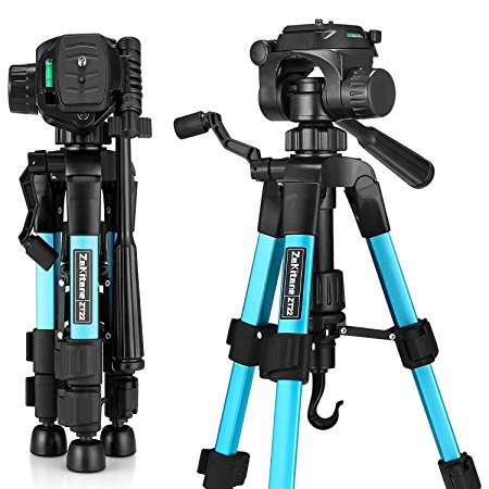 Mini Tripod, zakitane Tabletop Desktop Phone Tripod 22-inches with Pan Head Panoramic Quick Release Plate & Carrying Bag for DSLR Camera (Load: 11 lbs, Weight:1.41 lbs) zt22 Blue